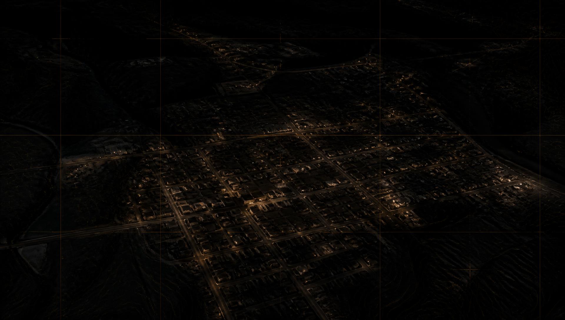 Aerial evening view of a local town