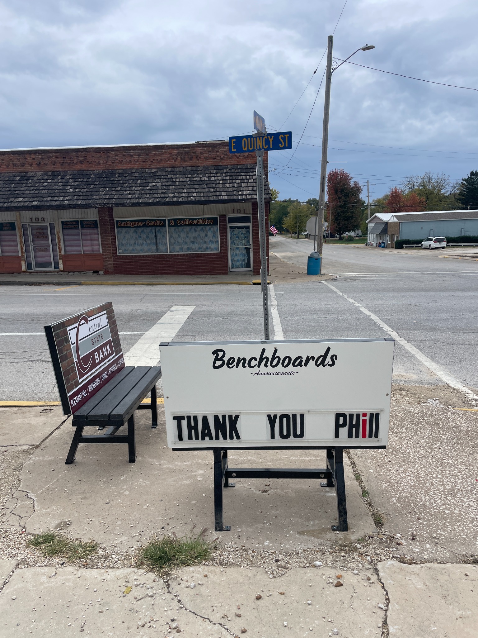 A commercial advertising bench serving a local community